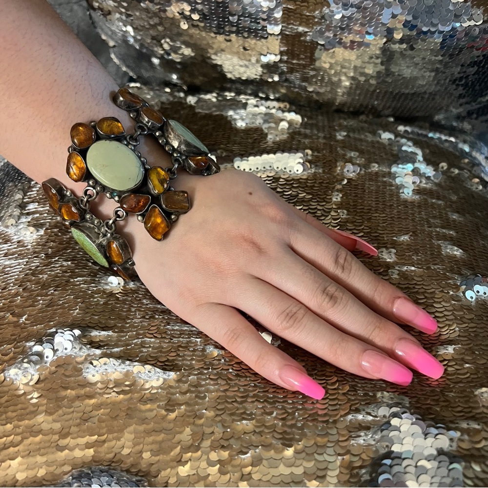 Native American Jewlery in silver with amber and turquoise